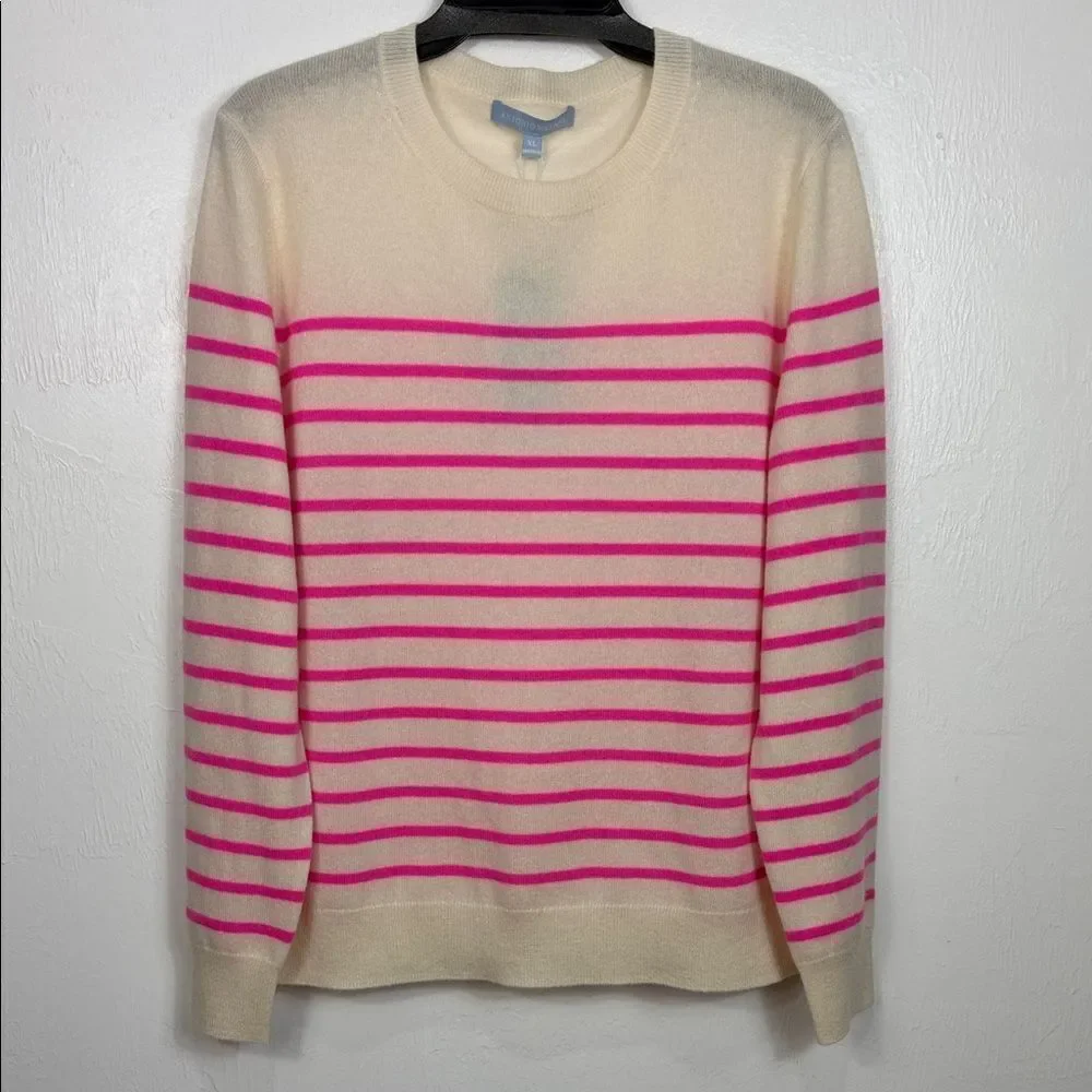 Antonio Melani Cashmere Sweater Cameron Ivory Pink Stripe Crewneck XL